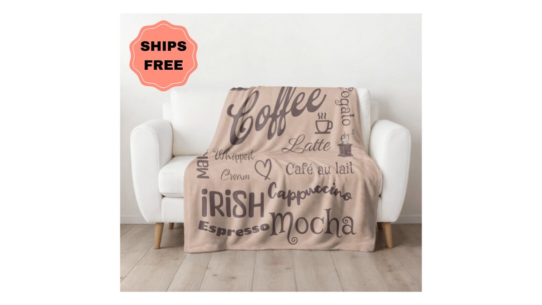 Set Coffee Pattern Print Blanket