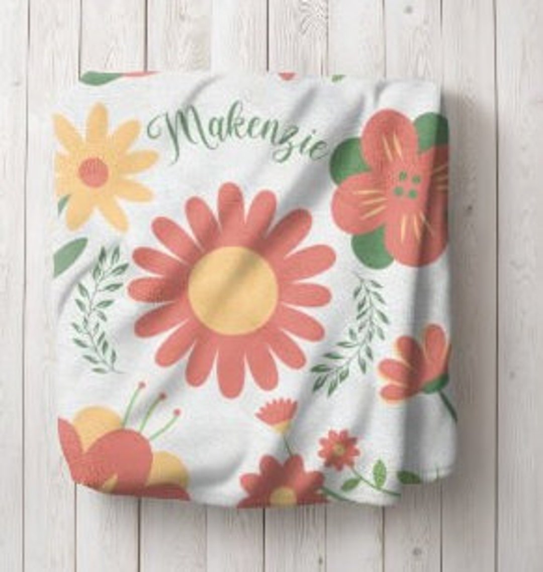 Personalized Girl Blanket, Custom Name Pink Daisy Blanket, Soft Blanket