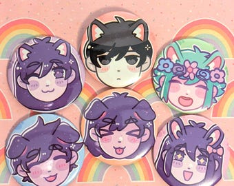 OMORI Button Pins | Sunny | Basil | Kel | Aubrey | Mari | Hero