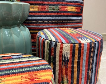 Otomana, Muebles hechos a mano, Otomana con alfombra original, Otomana vintage, Banco bohemio, Sillón Beanbang, Puf con alfombra, Otomana con alfombra, Cojín con alfombra, Redonda