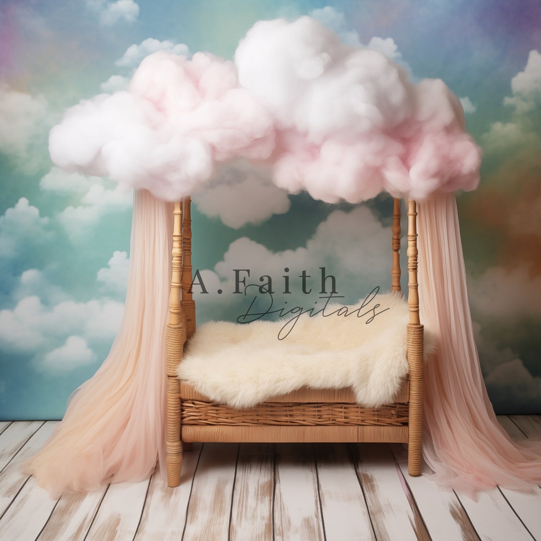 Digital Backdrop, Background Newborn Boy or Girl Rainbow Fur, Wood Crib ...