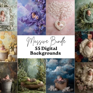 55 digitala bakgrunder för nyfödda, massivt paket, kompositbakgrund för nyfödda, digitalt överlägg för baby