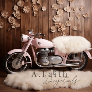 Digital backdrop, background newborn girl, Vintage Motorcycle Digital Backgrounds, Vintage, Bike, newborn backdrop, composite