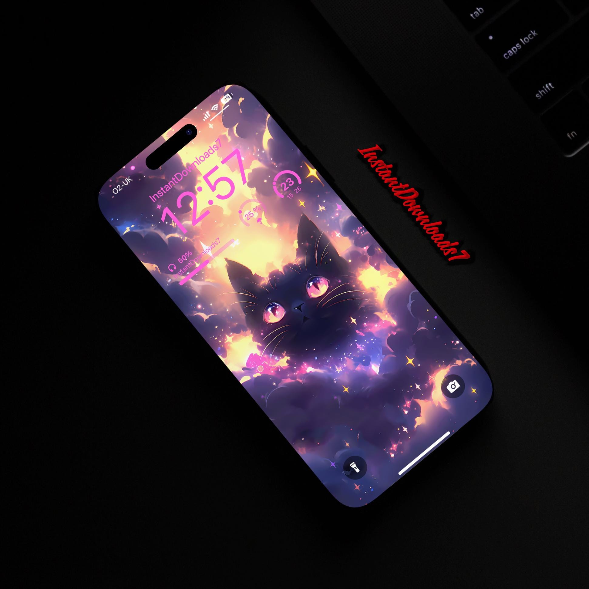 Niedliche schwarze Katzen-Illustration für iPhone | Handy-Tapeten | iOS  LockScreen Hintergrundbild | Handy-Tapeten | 188 - Etsy Schweiz, image size:1942x1942