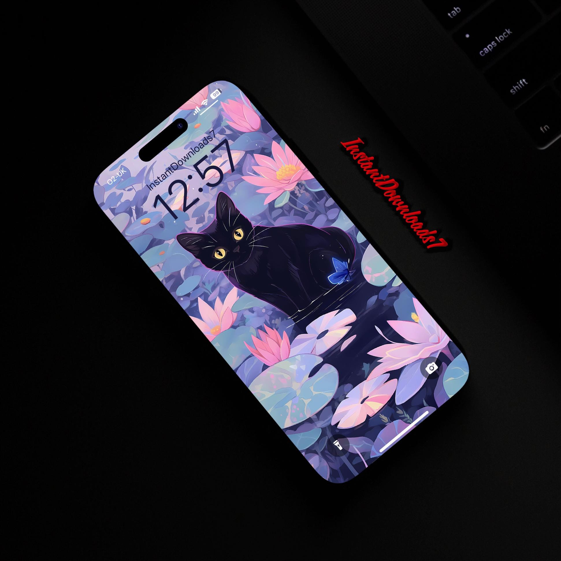 Cute Black Cat Illustration iPhone Wallpaper | Mobile Phone Wallpaper ...