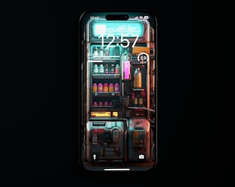 Retro Futuristic Vending Machine iPhone Wallpaper / Sfondo per cellulare / Sfondo per schermata di blocco iOS / Sfondo per cellulare / 247