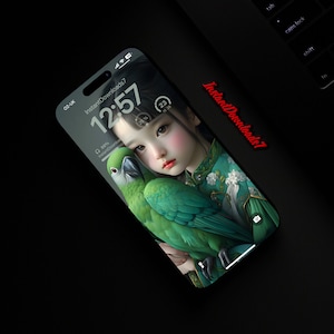 Girl Parrot Portrait iPhone Wallpaper | LockScreen Wallpaper | Mobile Phone Wallpaper | iOS LockScreen Wallpaper | Cellphone Wallpaper | 44