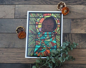 Black Baby Jesus - Baby Jesus Wall Decor - Christmas Chalkboard Art - Colorful Jesus Art - African American Baby Jesus