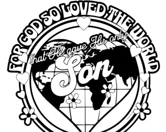 Sunday School Bible Verse Scripture Coloring Kids, Faith Based Coloring, John 3:16, Christian Coloring, inspirational quotes,Cute Retro