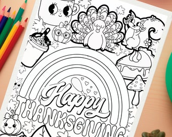 Cute Kids Thanksgiving Coloring Page Groovy Fall coloring, printable coloring pages, thanksgiving printable, Retro coloring pages