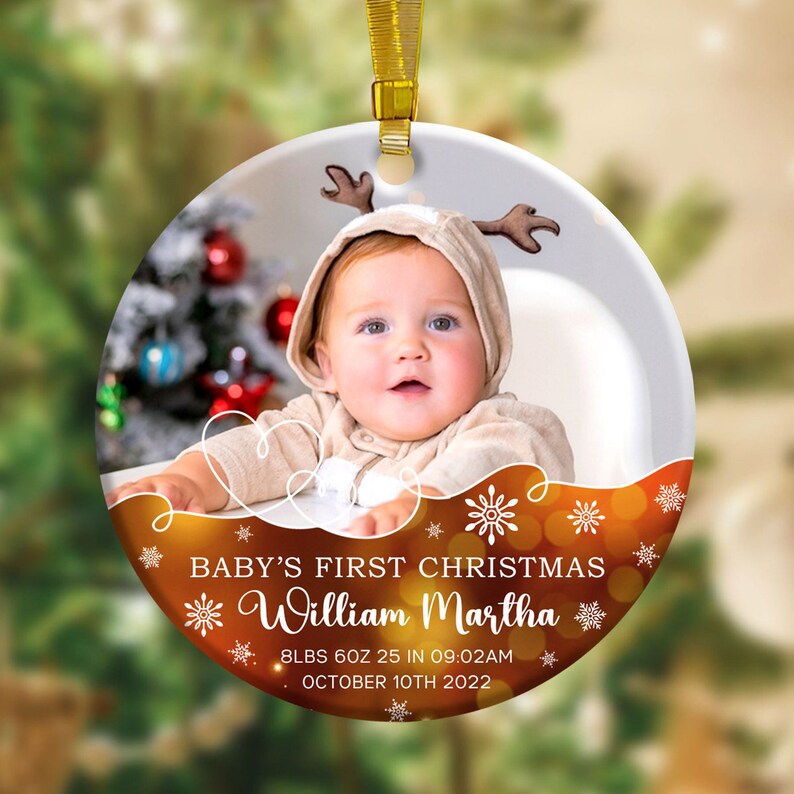Personalized Baby's First Christmas Ornament PNG, Photo Ornament Canva