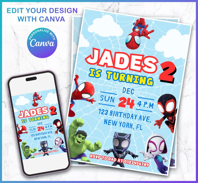 Spidey and His Amazing Friends Invitation, Custom Name Kid Birthday Spidey and His Amazing Friends Invitation, Custom Name Kid Birthday