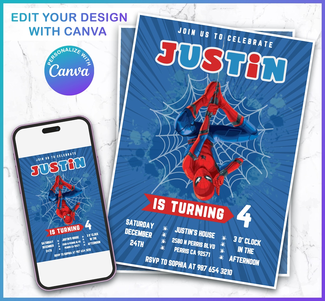Plantilla de invitación de Spiderman, invitación de fiesta de ...