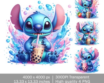 Dessin animé mignon avec des bulles de thé Splash aquarelle PNG, conception de Splash aquarelle de dessin animé, conception de sublimation de chemise, téléchargement de fichier numérique PNG