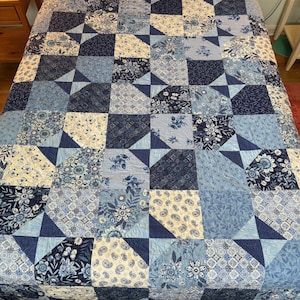 Handmade Blue and White Flower Quilt