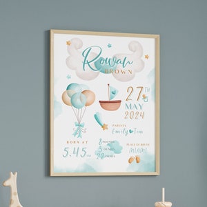 Personalized Celestial Cub Birth Stats Sign - Baby Boy Nursery Decor - Bear in Clouds - N001-S2