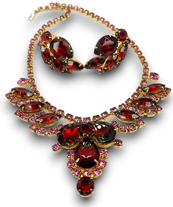 1960's Indian Siam Red and Fuschia Rhinestones Pr… - image 5