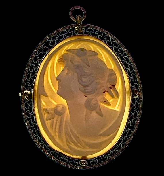 Antique Edwardian 10k Carved Shell Cameo Brooch/Pe