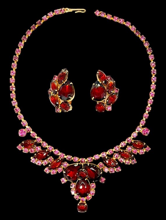 1960's Indian Siam Red and Fuschia Rhinestones Pr… - image 1