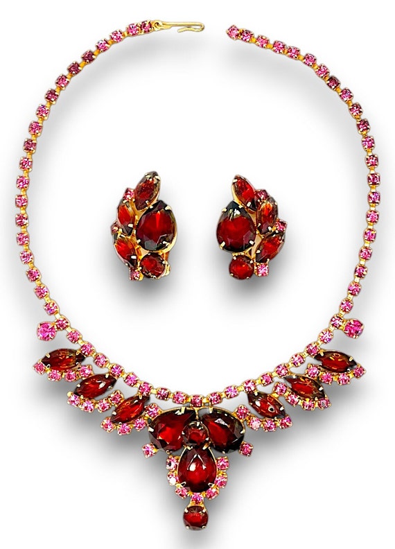 1960's Indian Siam Red and Fuschia Rhinestones Pr… - image 2