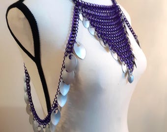 Calliope Chainmail Body Chain Scalemail Body Chain Dragon Scale Fringe Chainmail Armor Dragon Scale Armor