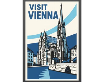 Vienna Travel Poster: Mid-Century Modern Austria City Art Print Digital Download 24x36in JPG Home Decor European Travel Pop Art Poster