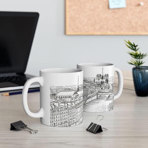 Notre Dame Paris Mug: Hand-Drawn Line Art Coffee Cup