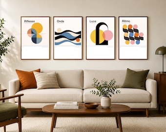 Bauhaus Wall Art Bundle Set of 4. Mid Century Modern Printable Posters. Swiss Modernist Prints. Neutral Geometric Decor. Form & Rhythm