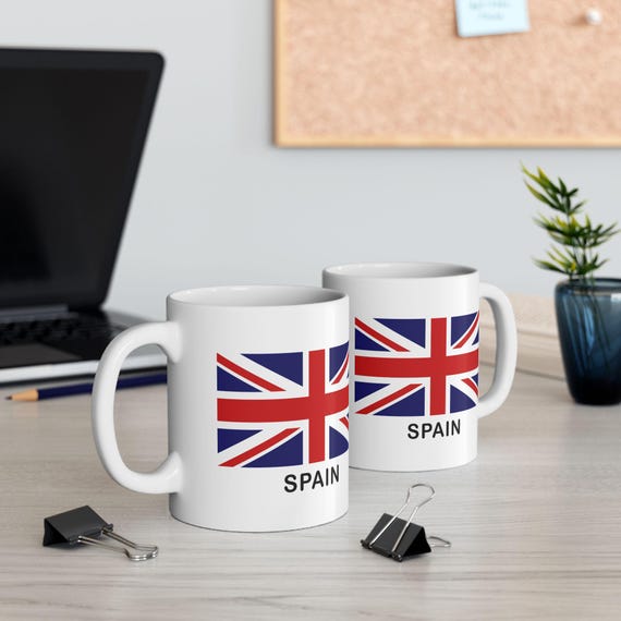 イギリス国旗が描かれた面白いスペインマグカップ、誤植、間違った国旗 