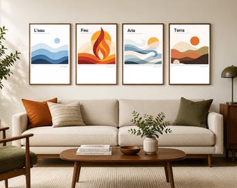 Bauhaus Wall Art Bundle Set of 4. Elements. Mid Century Modern Printable Posters. Swiss Modernist Prints. Neutral Geometric Decor.