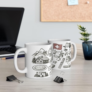 Switzerland Doodle Mug: Swiss Alps Coffee Cup, Travel Gift