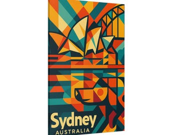 Sydney Australia Canvas Print Geometric Pop Art Travel Poster Modern Cityscape Wall Art Vibrant Abstract Harbor Decor