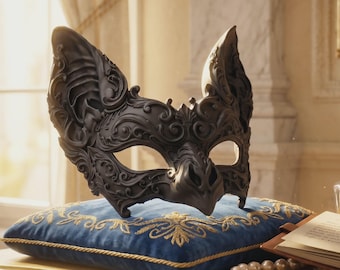 Baroque Gothic Bat Masquerade Mask, Dark Fantasy Venetian Ball Mask, Ornate Vampire Cosplay Costume, 3D Printed Wearable Art
