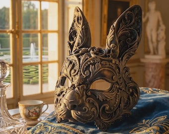 Baroque Rabbit Masquerade Mask, Ornate Venetian Bunny Mask, Gothic Hare Cosplay Costume, Fantasy Ball and Halloween Prop, Wearable Wall Art