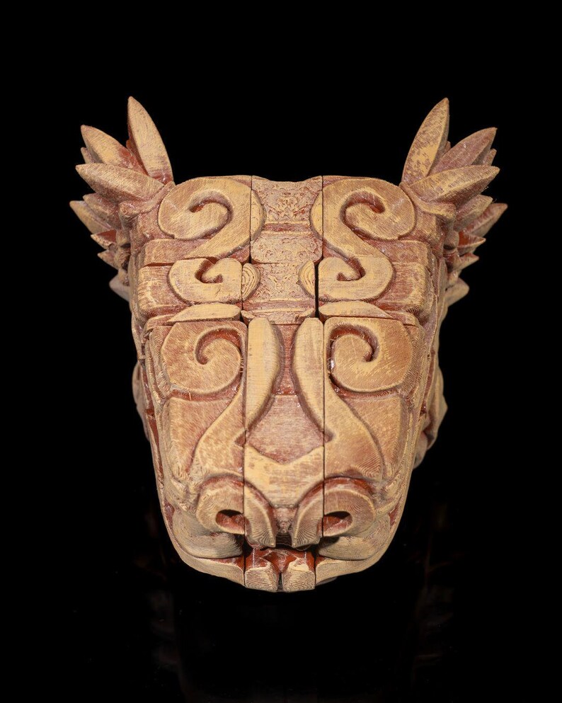 Cabeça de Dragão Asteca: Arte em Filamento Impressa em 3D imagem 7