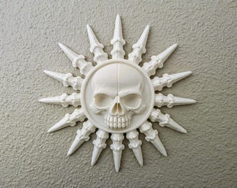 Gothic Skull Sunburst Wall Art, 3D Printed Bone Star Wall Decor, Macabre Starburst Medallion, Dark Academia Home Accent, Spooky Wall Hanging