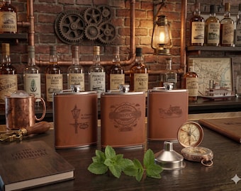 Historic St. Charles Leather Flask – Stagecoach, Gaslight, Downtown Designs (8oz)