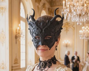 Baroque Witch Mask | Royal Shadow Art Gothic Masquerade Mask | Dark Fantasy Cosplay Prop | Elegant Halloween Costume Accessory