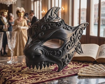 Baroque Venetian Shark Masquerade Mask, 3D Printed Ornate Animal Ball Mask, Ocean Steampunk Headdress, Halloween Cosplay Costume