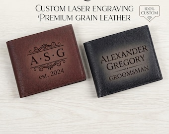 Laser Etched Men's PU Leather Wallet