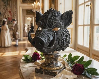 Baroque Wild Boar Masquerade Mask, Gothic Rococo Beast Half Mask, Fantasy Cosplay Costume, Dark Woodland Ball Mask, Mythic Animal Mask
