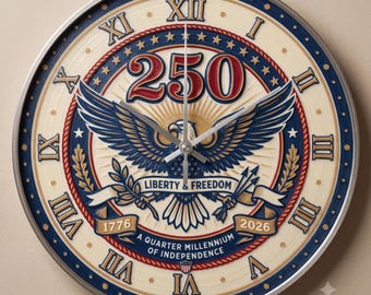 250th Anniversary Patriotic Wall Clock | 1776–2026 USA Semi quincentennial Decor | Vintage American Eagle Wall Art | Liberty & Freedom Gift