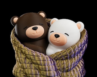 Cuddling Bears Print: 3D Printed Brown & White Bears