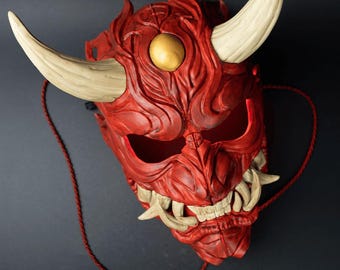 3D Printed Oni Mask: Japanese Demon, Paintable Assembly