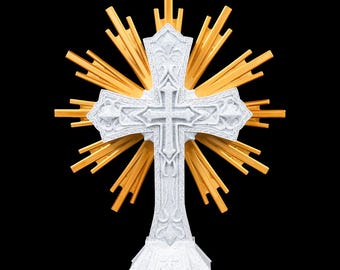 3D Printed Sacred Cross with Radiant Rays – Hope Symbol Home Decor