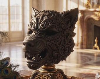 Angry Wolf Masquerade Mask, Gothic Baroque Werewolf Mask for Men & Women, Halloween Cosplay Costume, Fantasy Mardi Gras Ball Mask