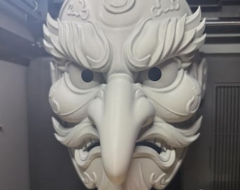 Japanese Tengu Mask, Wearable Oni Demon Cosplay Mask, Traditional Noh Theater Wall Art, 3D Printed Japanese Folklore Costume Prop