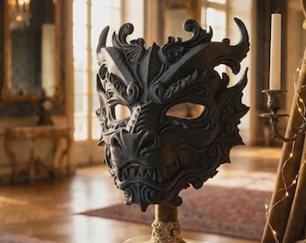 Baroque Dragon Skull Mask - The Iron Scale Crown | 3D Printed Ornate Masquerade Costume | Neo-Gothic Fantasy Cosplay & Wearable Art