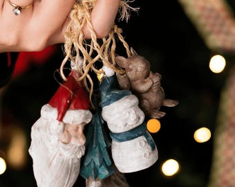 Hand-Carved Xmas Ornaments Complete Set - Not Painted