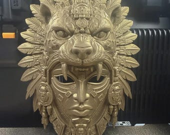 Aztec Jaguar Warrior Mask, Wearable Ocelotl Helmet, Mesoamerican Cosplay Costume, Mayan Wall Art Decor, Mexican Folk Art Gift